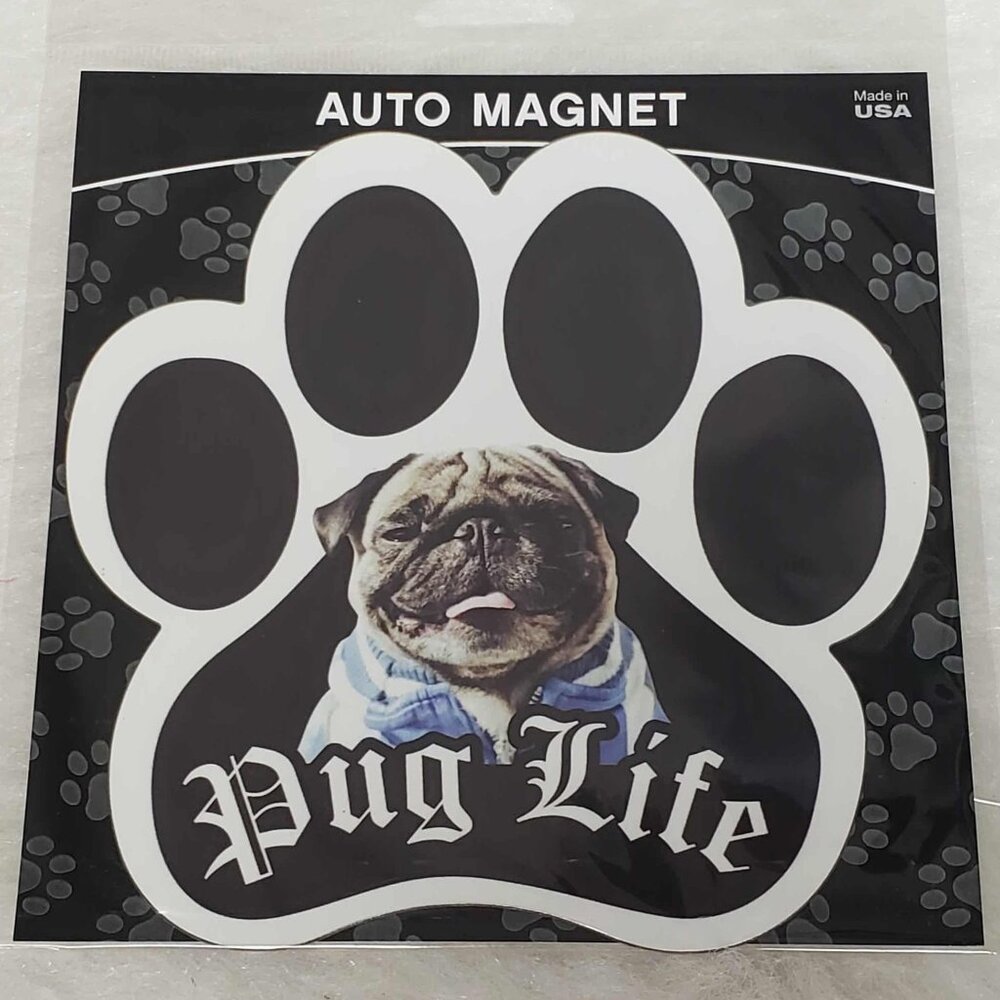 "Pug Life" Large Paw-Shaped Auto Car Refrigerator Magnet